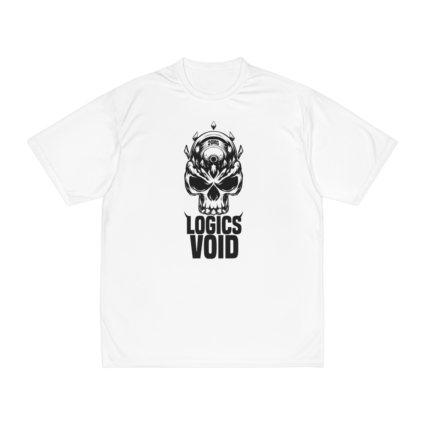 Logics Void Full Front Logo with Text "Performance T-Shirt" (White) (Men's)