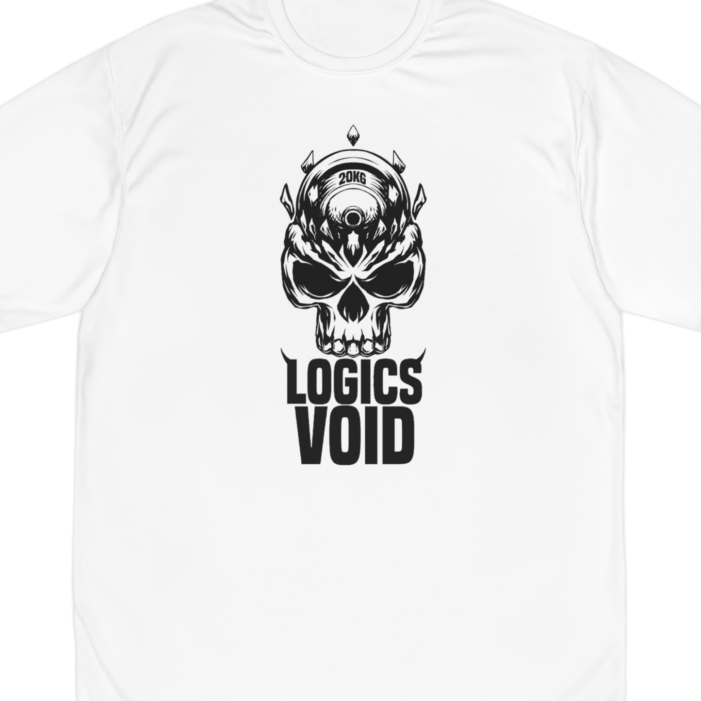 Logics Void Full Front Logo with Text "Performance T-Shirt" (White) (Men's)