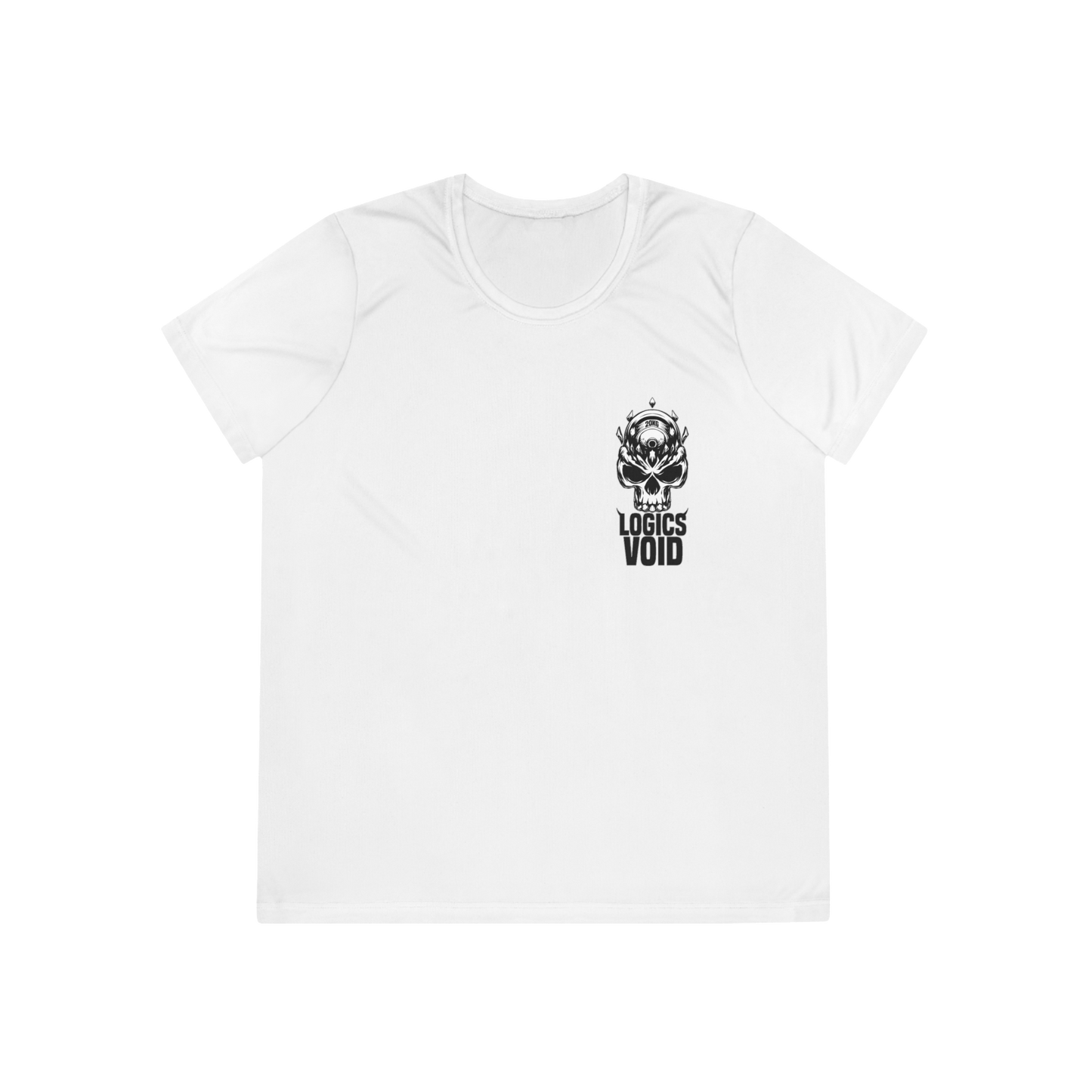 Logics Void Box Logo with Text "Performance T-Shirt" (White) (Woman's)