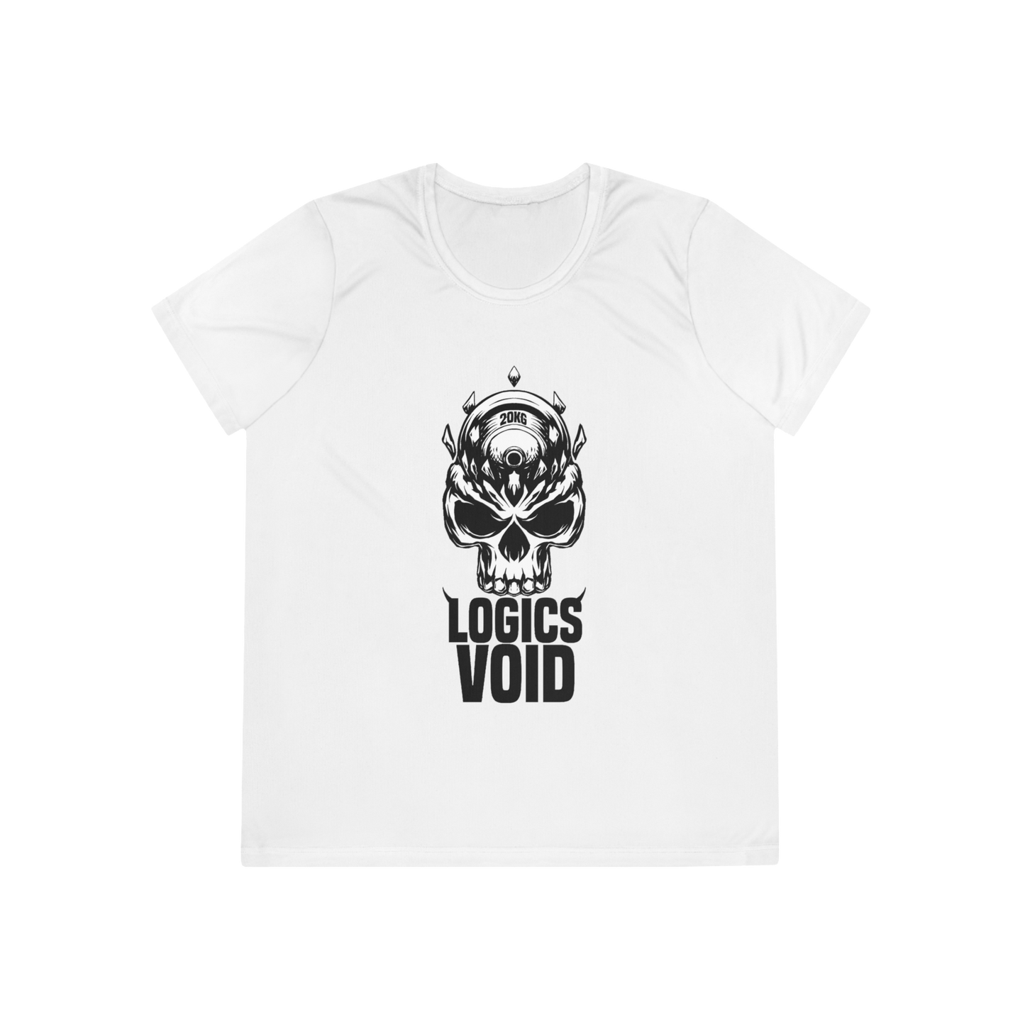 Logics Void Full Front Logo with Text "Performance T-Shirt" (White) (Woman's)