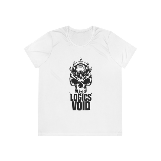 Logics Void Full Front Logo with Text "Performance T-Shirt" (White) (Woman's)