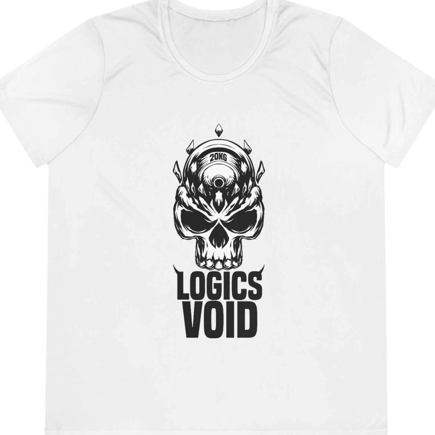 Logics Void Full Front Logo with Text "Performance T-Shirt" (White) (Woman's)