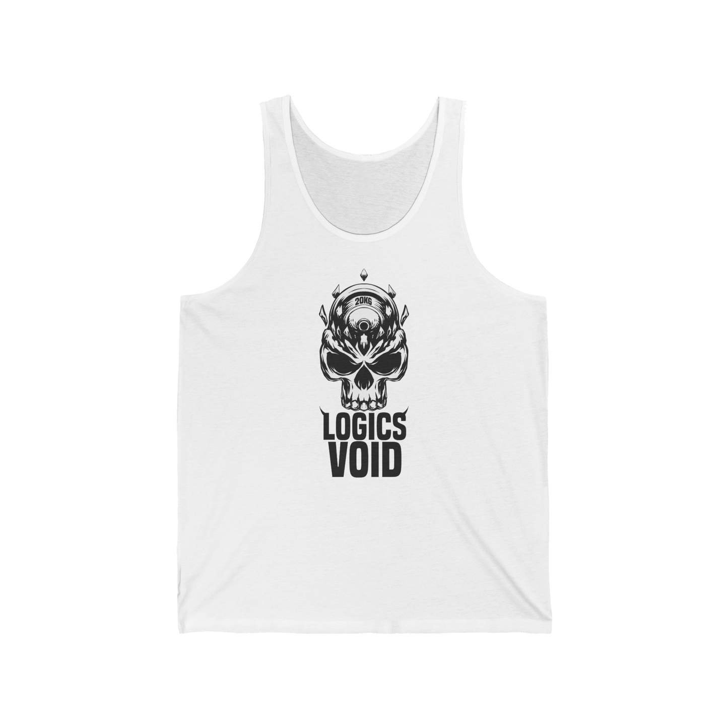 Logics Void Full Front Logo with Text "Jersey Tank" (White) (Men's)