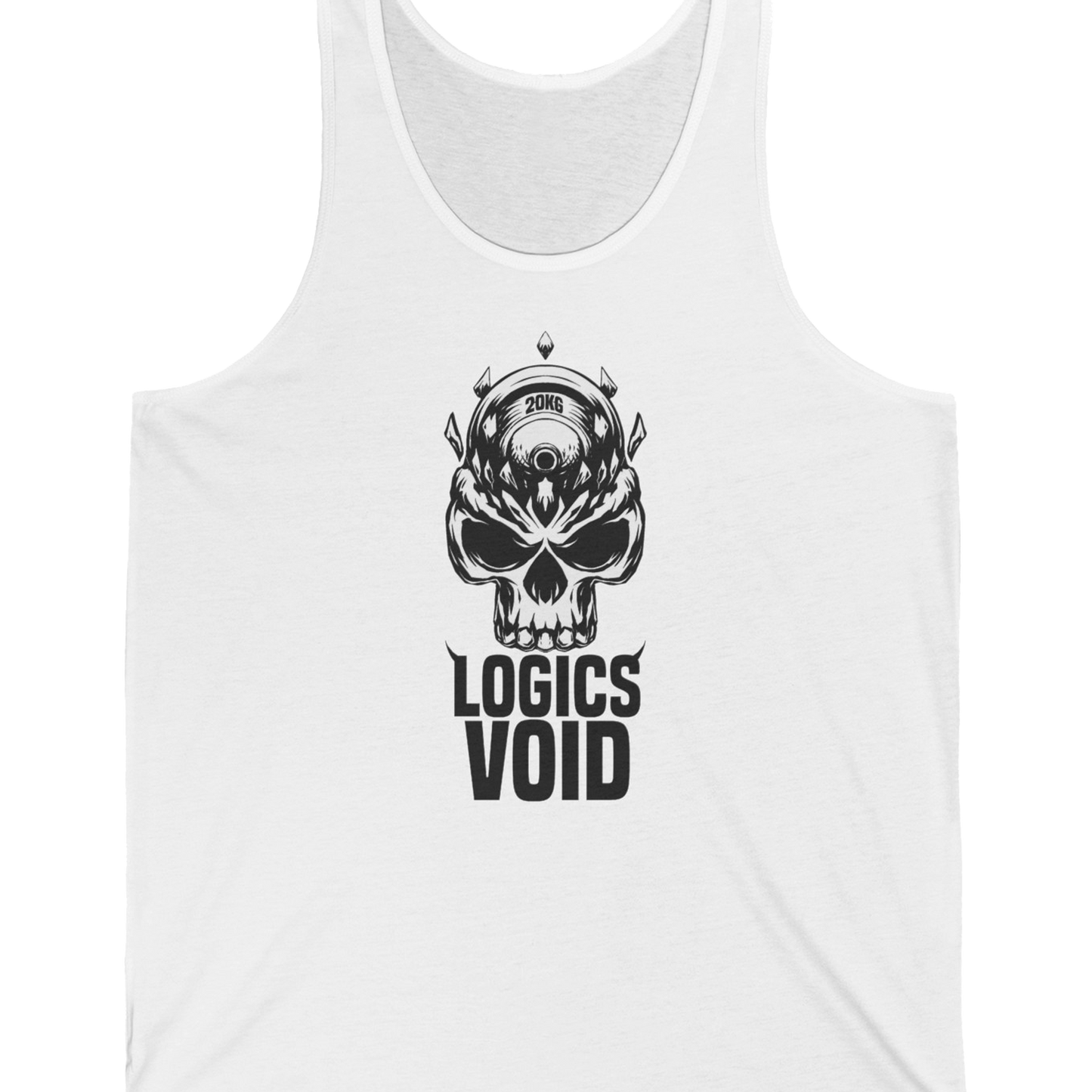 Logics Void Full Front Logo with Text "Jersey Tank" (White) (Men's)